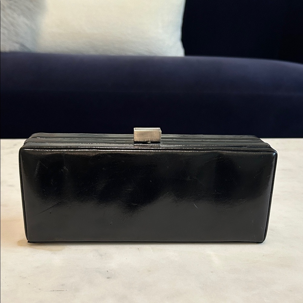 Black Rectangular Clutch with Silver tone Push-Lock